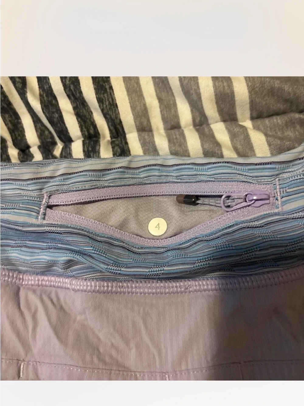 lululemon athletica Women’s Lavender Running Shorts with Blue Striped Waistband